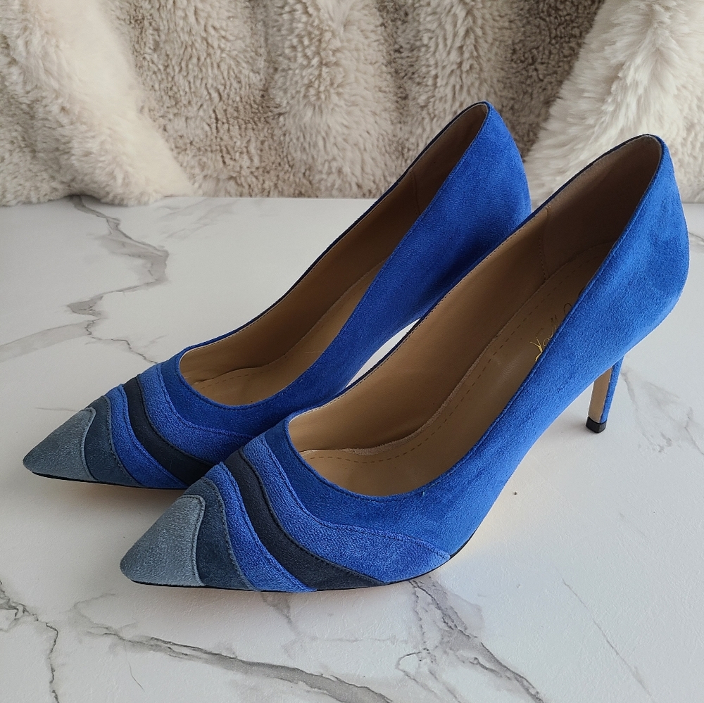 NWOT, FOWT SUEDE PUMPS, MULTI-BLUE, SZ 7.5